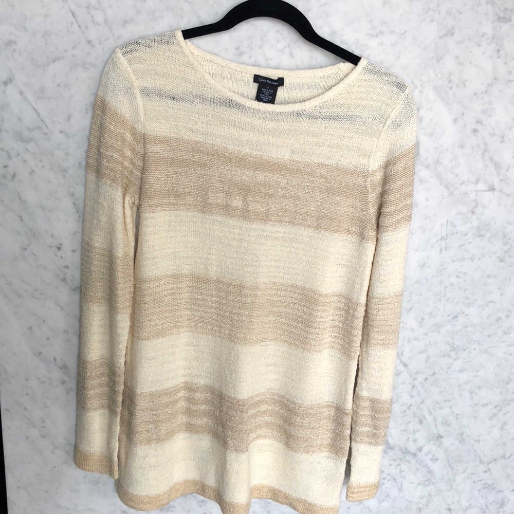 Calvin Klein cream and tan striped sweater